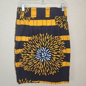 Ray Darten Yellow and Black African Print Pencil Skirt Size Medium (5031)